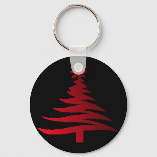 Porte-clés Arbre de Noël Moderne Pochoir Imprimé Rouge (Recto)