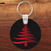 Porte-clés Arbre de Noël Moderne Pochoir Imprimé Rouge (Recto)