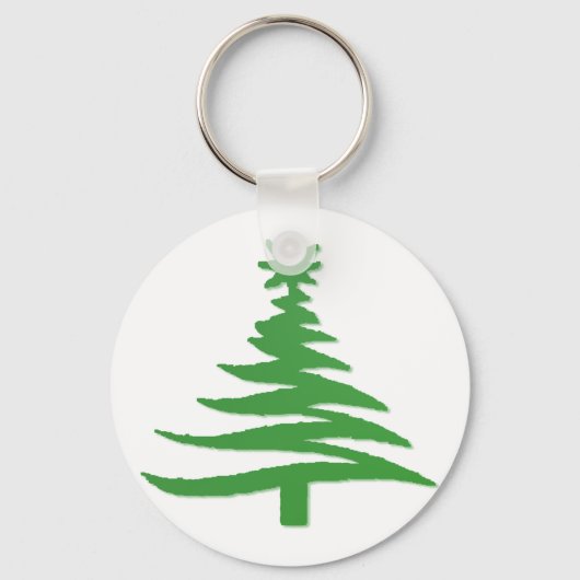 Porte-clés Arbre de Noël Moderne Pochoir Imprimé Vert (Recto)