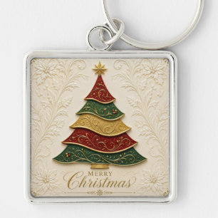 Porte-clés Arbre de Noël orné d'émail doré