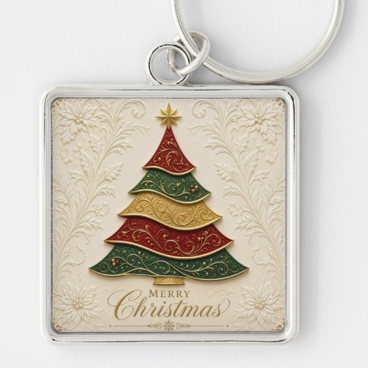 Porte-clés Arbre de Noël orné d'émail doré (Devant)