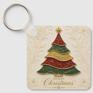 Porte-clés Arbre de Noël orné d'émail doré