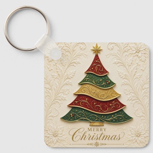 Porte-clés Arbre de Noël orné d'émail doré (Recto)