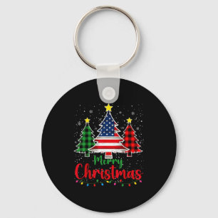 Porte-clés Arbre de Noël plaid drapeau américain flocon de ne
