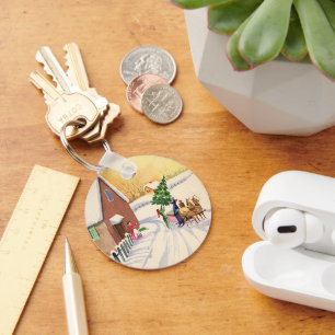Porte-clés Arbre de Noël Vintage sur une route hivernale enne