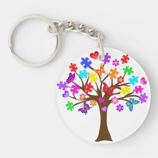 Porte-clés Arbre de sensibilisation sur l'autisme (Devant)