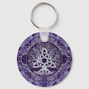 Porte-clés Arbre de vie avec Triquetra Amethyst et argent