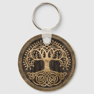 Porte-clés Arbre de vie - Yggdrasil - écorce en bois et or