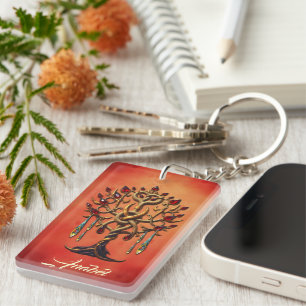 Porte-clés Arbre doré de la vie aux pierres rouges