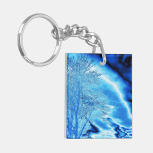 Porte-clés Arbre hivernal glacé dans le ciel bleu de Cobalt