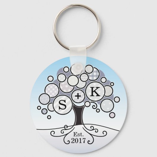Porte-clés Arbre Motif Monogramme de mariage hivernal (Recto)