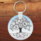 Porte-clés Arbre Motif Monogramme de mariage hivernal (Recto)