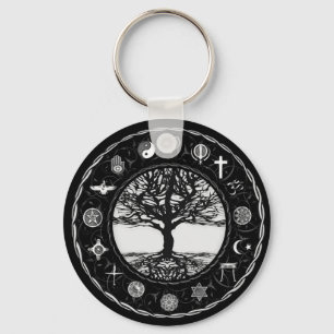 Porte-clés Arbre noir et blanc de religions du monde