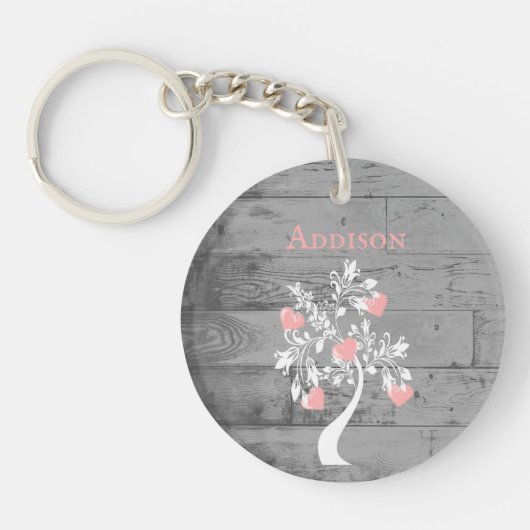 Porte-clés Arbre rose des coeurs Porte - clé personnalisé (Devant)