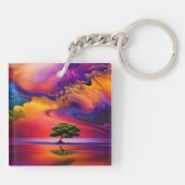 Porte-clés Arbre solitaire dans l'eau ciel coloré (Dos)