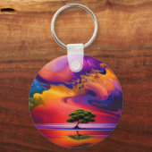 Porte-clés Arbre solitaire dans l'eau ciel coloré (Recto)