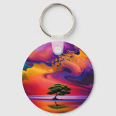 Porte-clés Arbre solitaire dans l'eau ciel coloré (Verso)