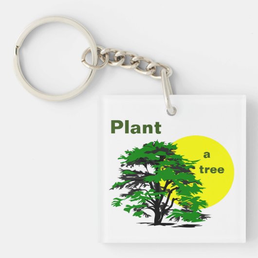 Porte-clés Arbre vert & Soleil jaune, Plante un Arbre (Devant)