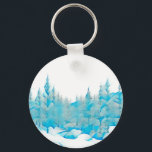 Porte-clés Arbres bleus neigeux<br><div class="desc">Image monotone bleue stylisée de conifères recouverts de neige.</div>
