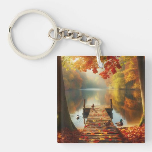 Porte-clés Arbres d'automne & lac avec canards (Devant)