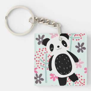 Porte-clés Arbres, fleurs et ours de panda