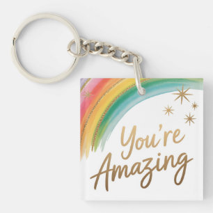 Porte-clés Arc-en-ciel avec paillettes dorées et texte "Vous 