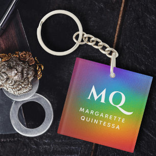 Porte-clés Arc-en-ciel coloré moderne Paraphe blanc Monogramm