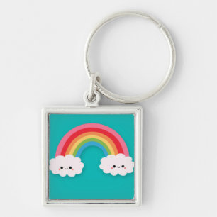 Porte-clés Arc-en-ciel et Cluds heureux sur Teal