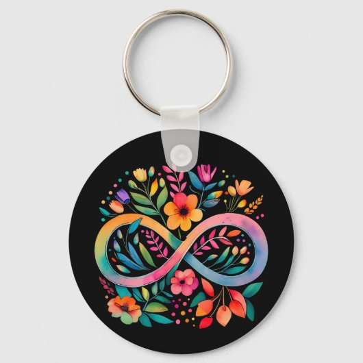 Porte-clés Arc-en-ciel Infinité Aquarelle Fleurs Autisme (Recto)