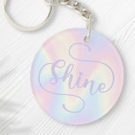 Porte-clés Arc-en-ciel pastel doux et inspirant<br><div class="desc">Porte - clé tendance avec le texte "brillant" en violet clair sur un arrière - plan motif pastel arc-en-ciel doux.</div>