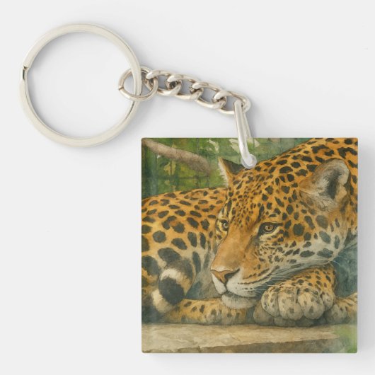 Porte-clés Ardoise dorée - Leopard reposant en feuillage (Devant)