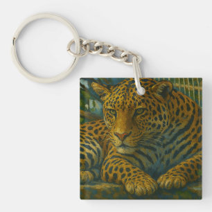 Porte-clés Ardoise dorée - Leopard reposant en feuillage
