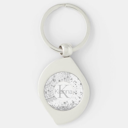 Porte-clés Argent Lotus Mandala Stars Parties scintillant Mon (Devant)