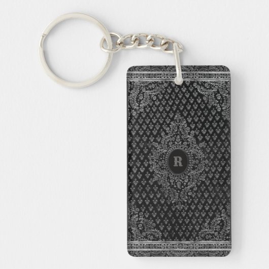 Porte-clés Argent Ornamental avec votre Porte - clé Monogram (Devant)