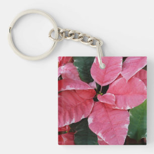 Porte-clés Argent Star Marbre Poinsettias Pink Holiday Floral