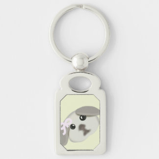 Porte-clés argenté en forme de chiot blanc mignon