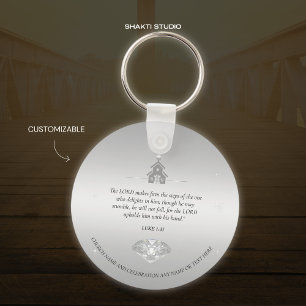 Porte-clés argenté souvenir chrétien d'église