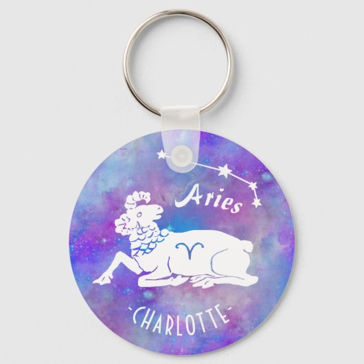 Porte-clés Aries Ram Constellation Stars Custom Birthday (Recto)