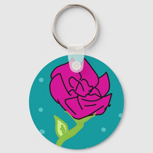 Porte-clés arrière - plan bleu fleur rose (Recto)