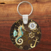 Porte-clés Arrière - plan en bois avec cheval de mer mécaniqu (Recto)
