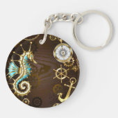 Porte-clés Arrière - plan en bois avec cheval de mer mécaniqu (Dos)