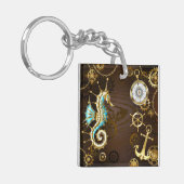 Porte-clés Arrière - plan en bois avec cheval de mer mécaniqu (Devant gauche)