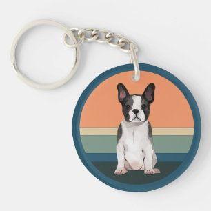 Porte-clés Arrière - plan rétro de Boston Terrier Dog
