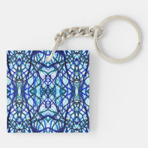 Porte-clés Art à l'encre alcoolique abstraite bleu Icare