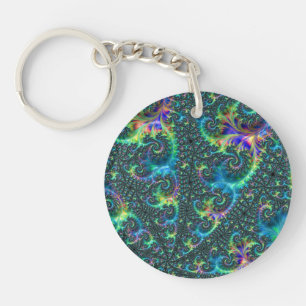 Porte-clés Art abstrait en spirale fractale de ton de bijou c