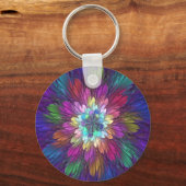Porte-clés Art abstrait fractal de fleurs psychédéliques colo (Verso)