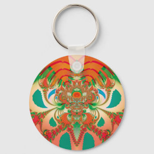 Porte-clés Art abstrait fractal de hibou rouge