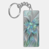 Porte-clés Art abstrait papillon bleu vert fantasy fractal (Devant gauche)