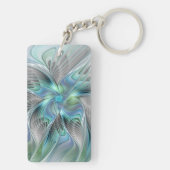 Porte-clés Art abstrait papillon bleu vert fantasy fractal (Dos)