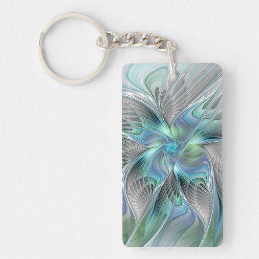 Porte-clés Art abstrait papillon bleu vert fantasy fractal (Devant)